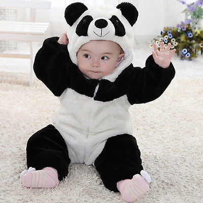 Cute Animal Panda One Piece Long Sleeve Cotton Newborn Baby Hooded Romper