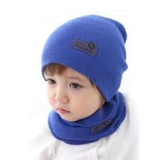 Children Hedging Cap + Scarf Suit Leather Standard Solid Color Candy-Colored Cnit Hats