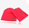 Children Hedging Cap + Scarf Suit Leather Standard Solid Color Candy-Colored Cnit Hats